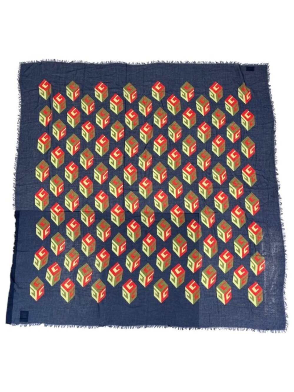 Gucci Cube Logo Rayon Silk Large Shawl Navy Scarf